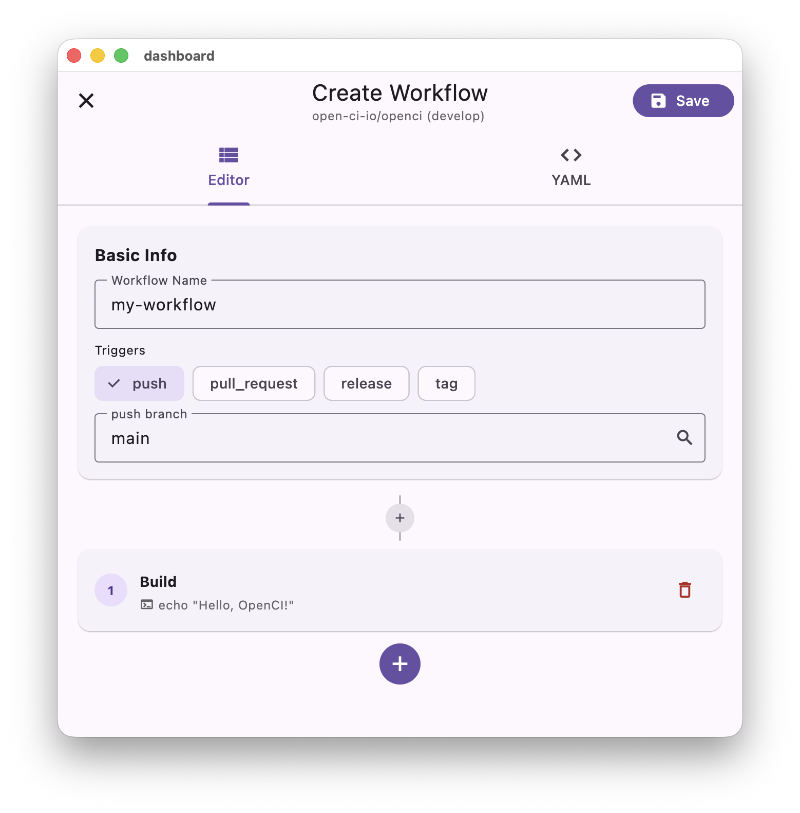 Create workflow with GUI editor